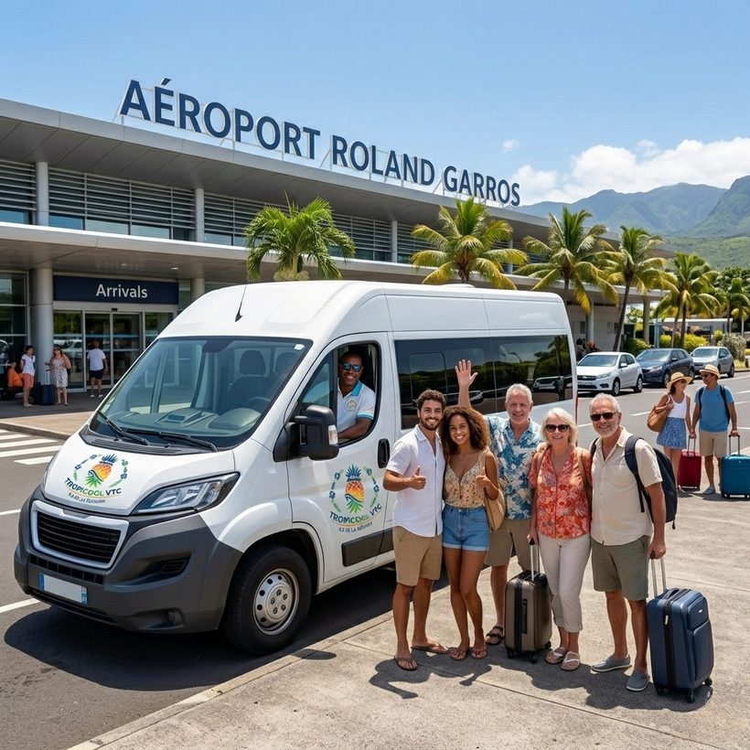 Minibus Peugeot Boxer Tropicool VTC à l'aéroport Roland-Garros